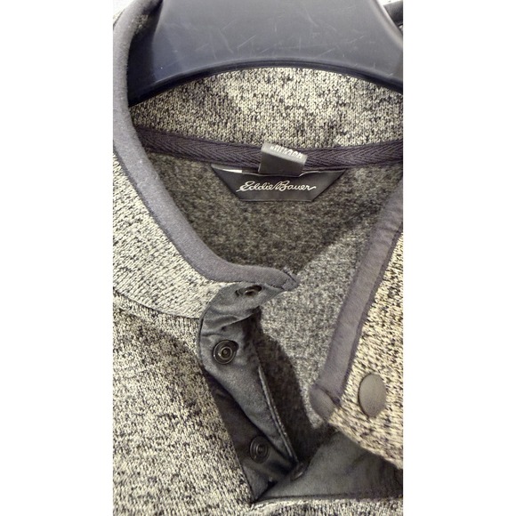 Eddie Bauer Sweater Men Fits XL Dark Gray Radiator Fleece Snap Mock Pullover - Picture 3 of 14